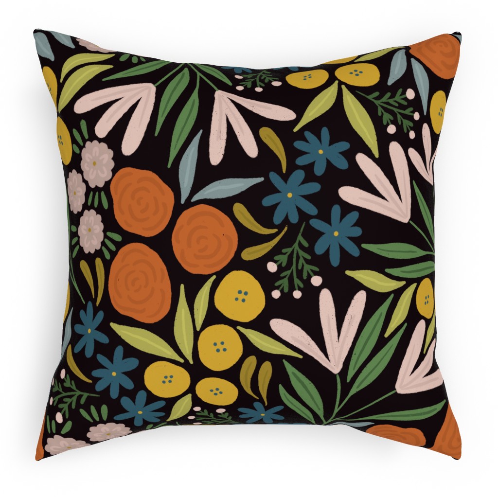Sofia Floral - Dark Outdoor Pillow, 18x18, Double Sided, Multicolor