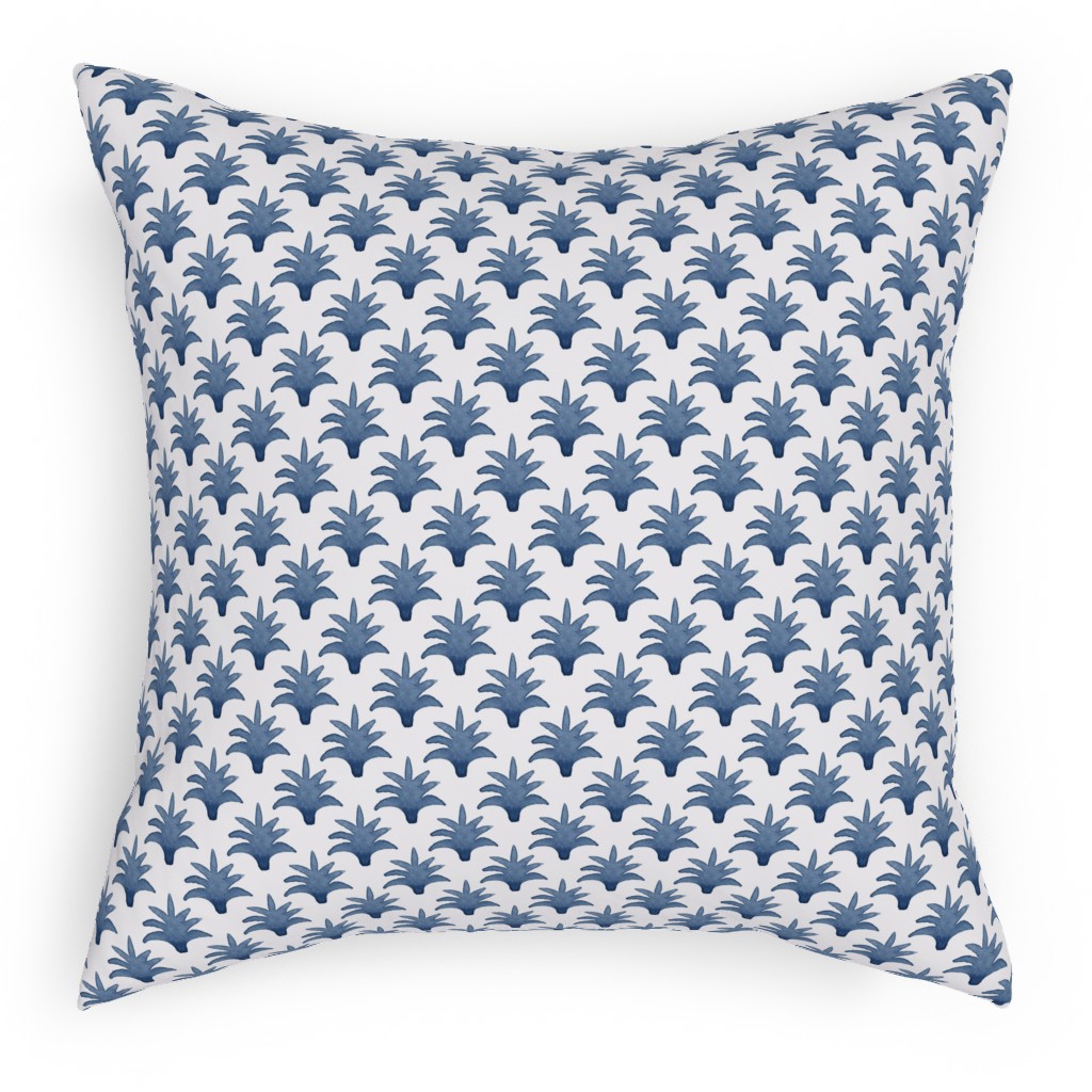 Pinecone - Indigo on Cream Outdoor Pillow, 18x18, Double Sided, Blue