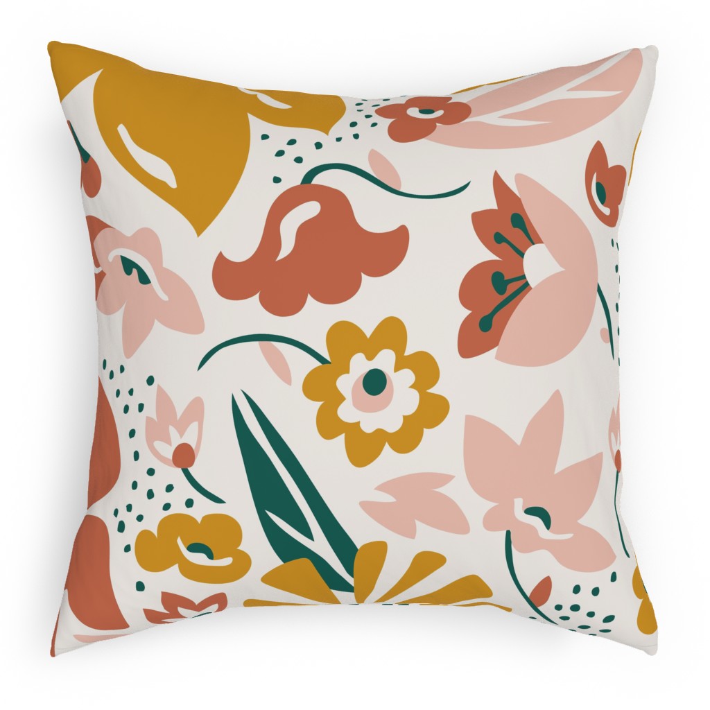 Betty Modern Floral - Pink Outdoor Pillow, 18x18, Double Sided, Multicolor