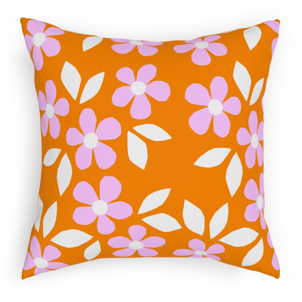 Bloom Happy Floral - Multi Outdoor Pillow, 18x18, Double Sided, Pink