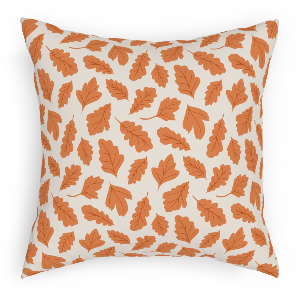 Autumn Leaves - Orange on Cream Outdoor Pillow, 18x18, Double Sided, Orange