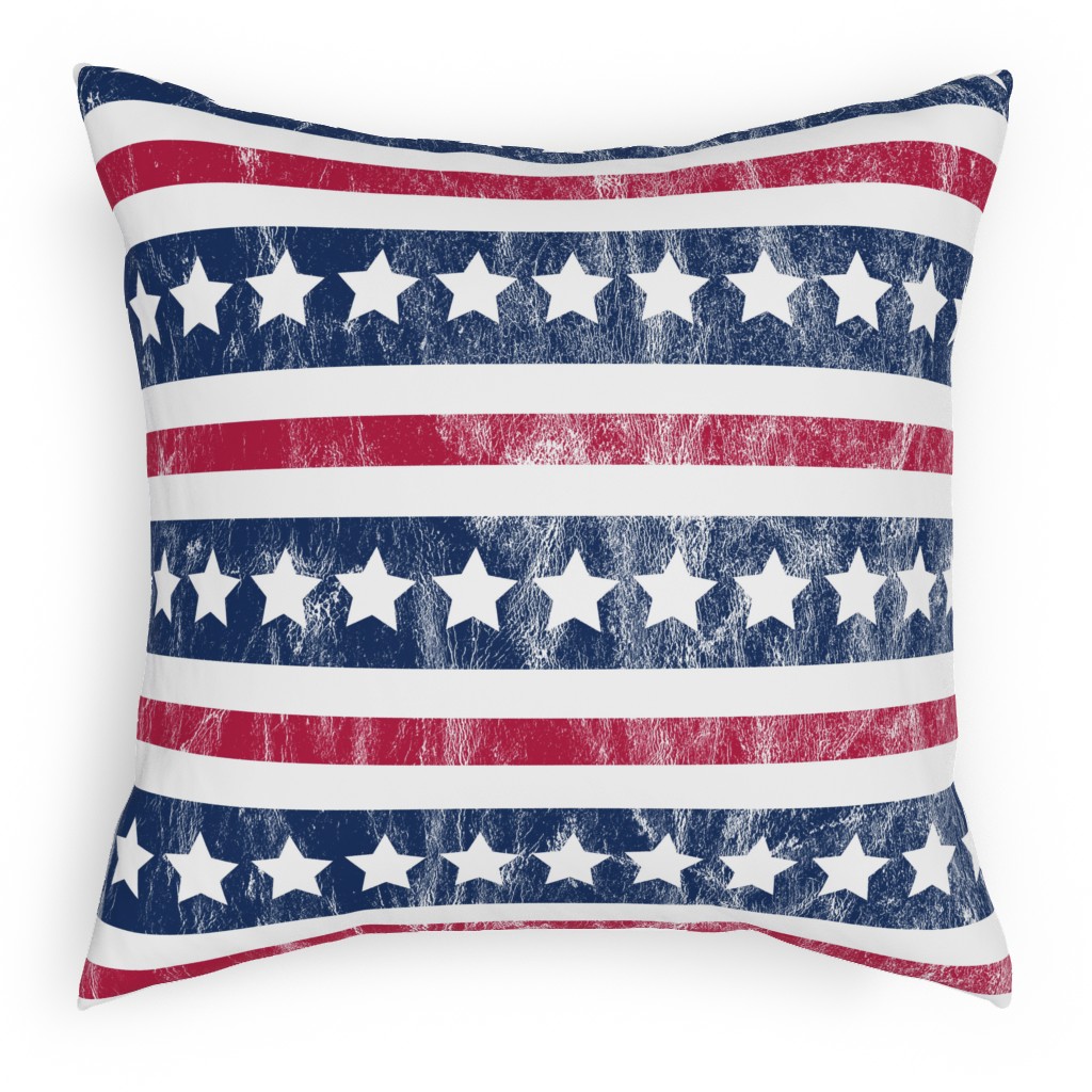 Stars and Stripes - Red, White and Blue Outdoor Pillow, 18x18, Double Sided, Multicolor