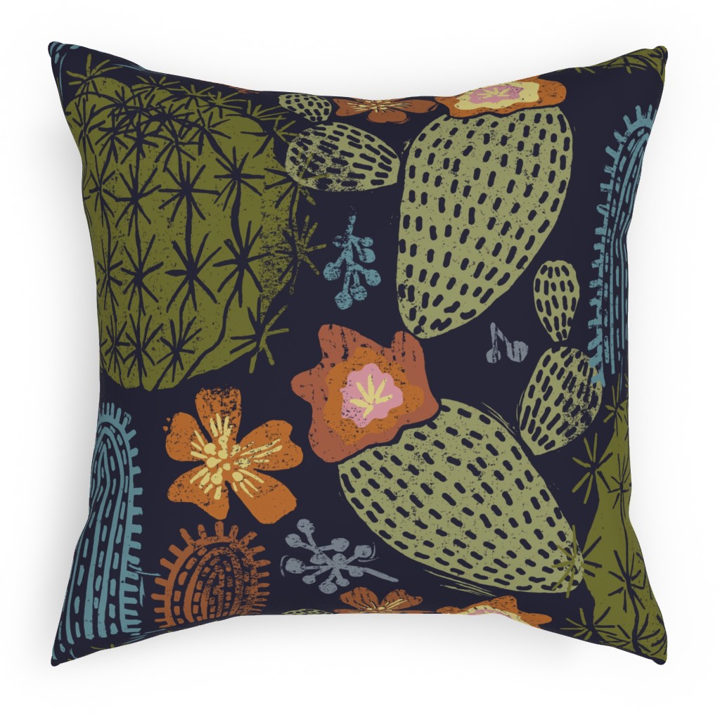 Cactus Garden - Dark Outdoor Pillow, 18x18, Double Sided, Green