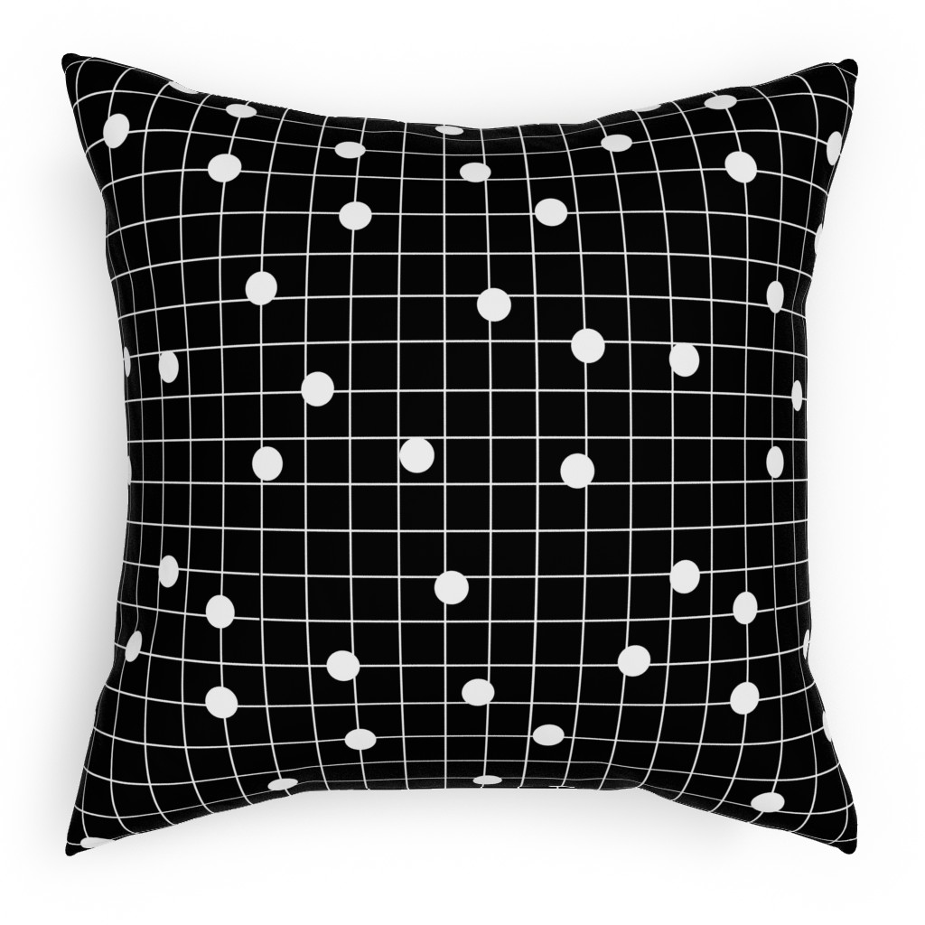 Dot Line - Black and White Outdoor Pillow, 18x18, Double Sided, Black