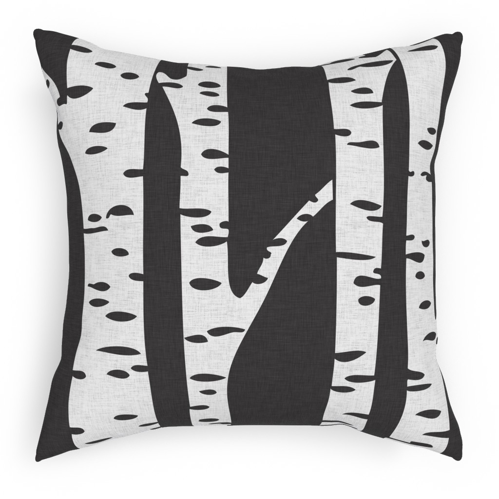 Birch - Black Outdoor Pillow, 18x18, Double Sided, Gray