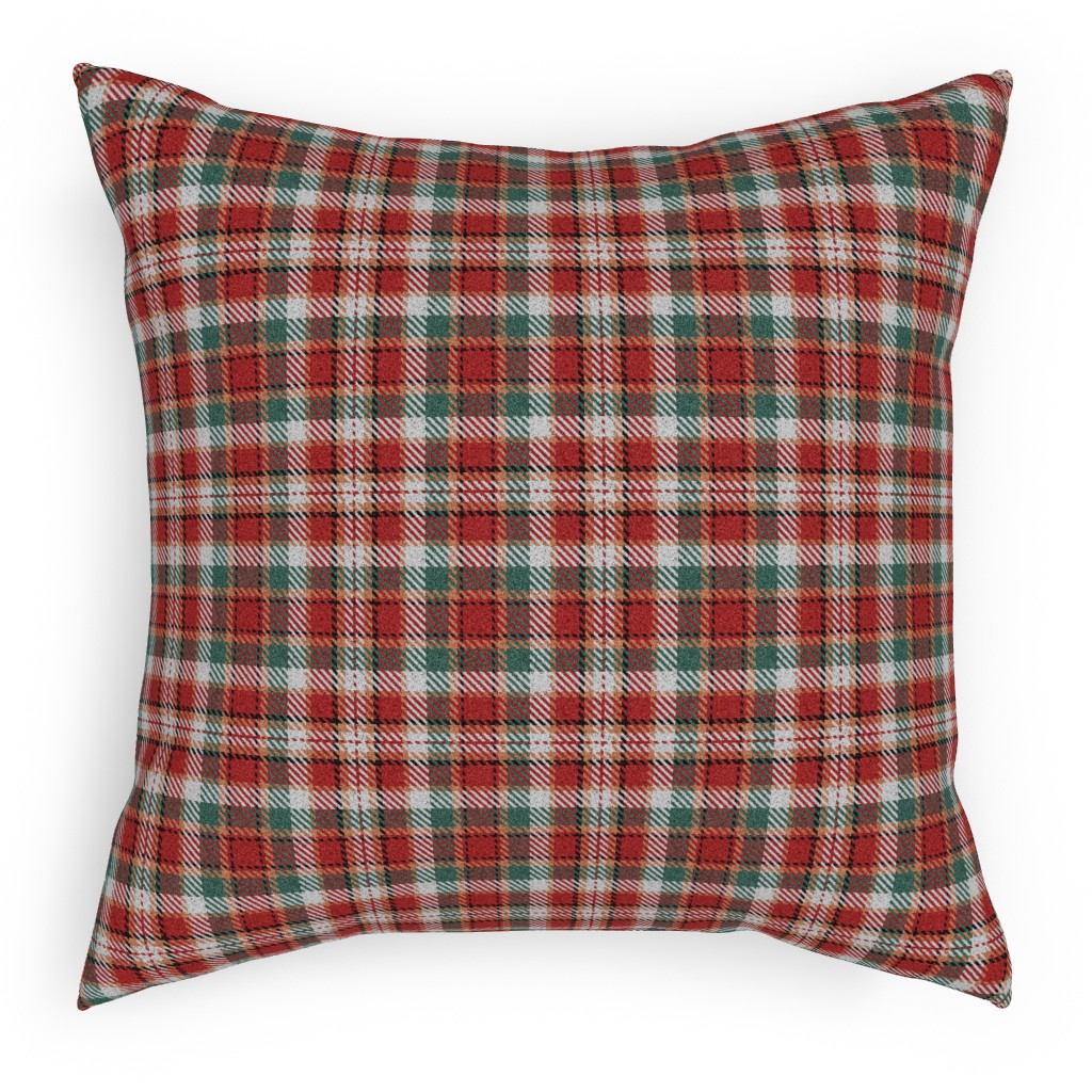 Fuzzy Look Christmas Plaid - Red and Green Outdoor Pillow, 18x18, Double Sided, Red