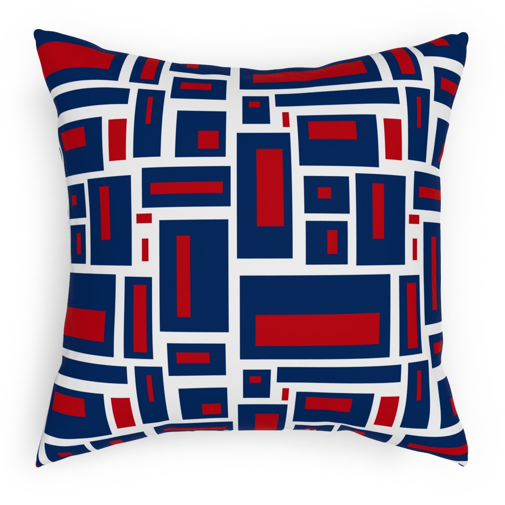 Geometric Rectangles in Red, White and Blue Outdoor Pillow, 18x18, Double Sided, Blue