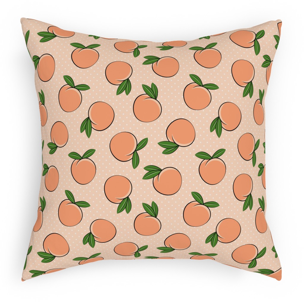 Peachy Polka Dots - Peach Outdoor Pillow, 18x18, Double Sided, Orange