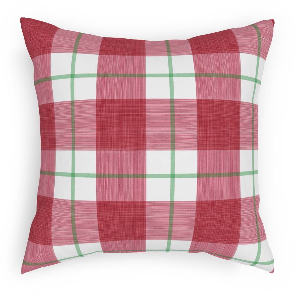 Double Plaid Outdoor Pillow, 18x18, Double Sided, Red
