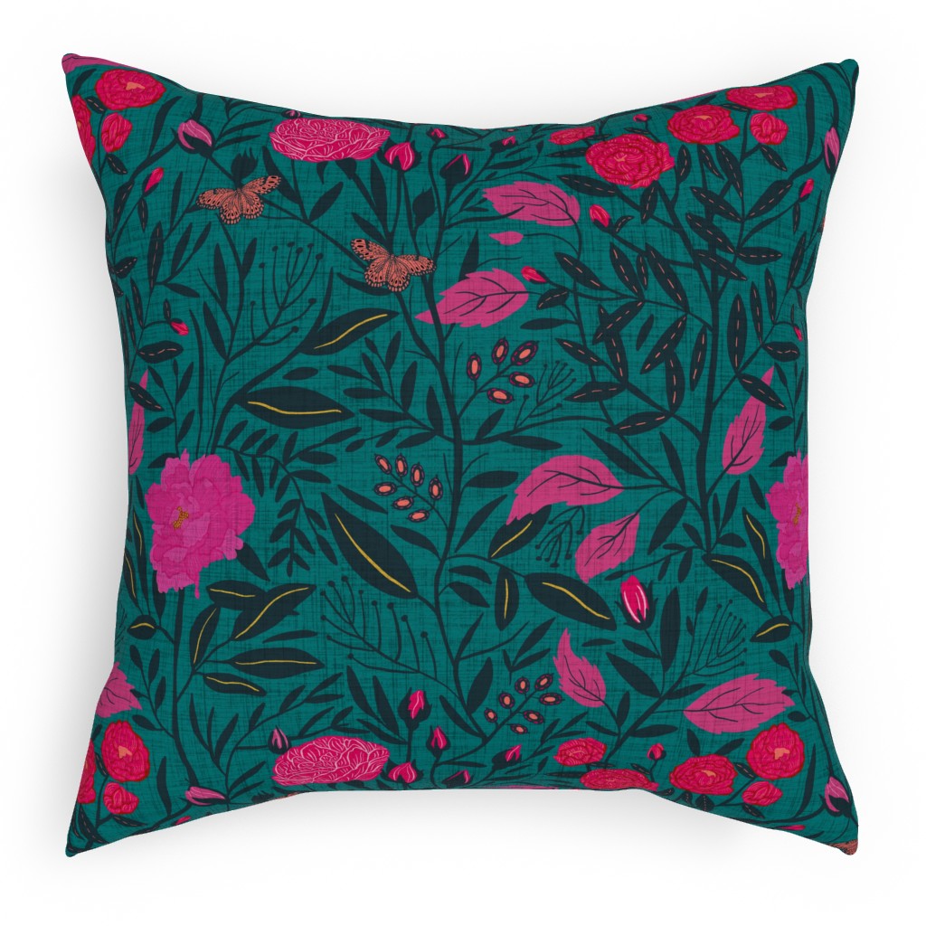 Modern Chintz Outdoor Pillow, 18x18, Double Sided, Green