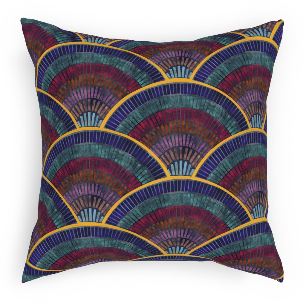 Moody Art Deco Tile - Dark Outdoor Pillow, 18x18, Double Sided, Multicolor