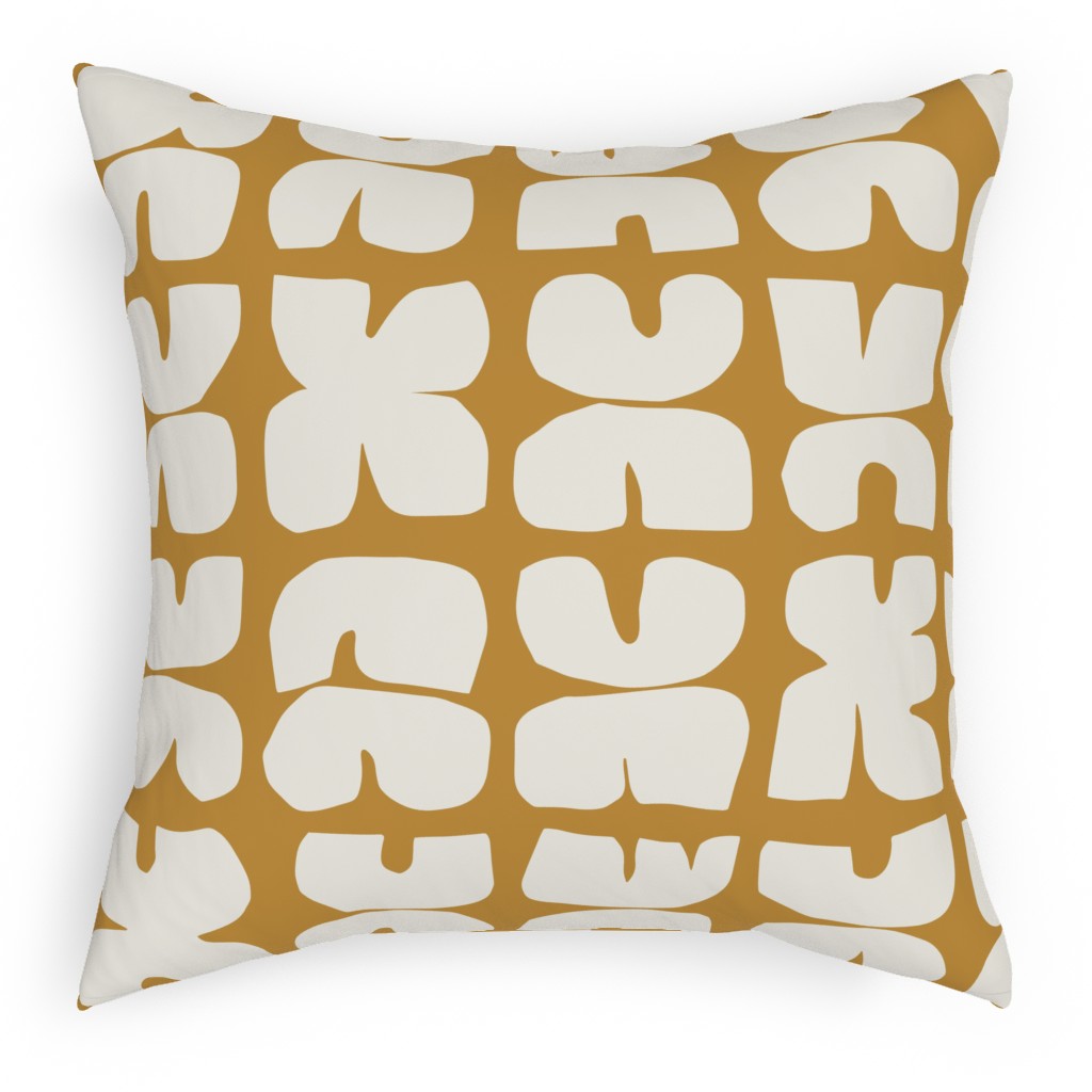 Xpot Block Print - Yellow and Cream Outdoor Pillow, 18x18, Double Sided, Yellow