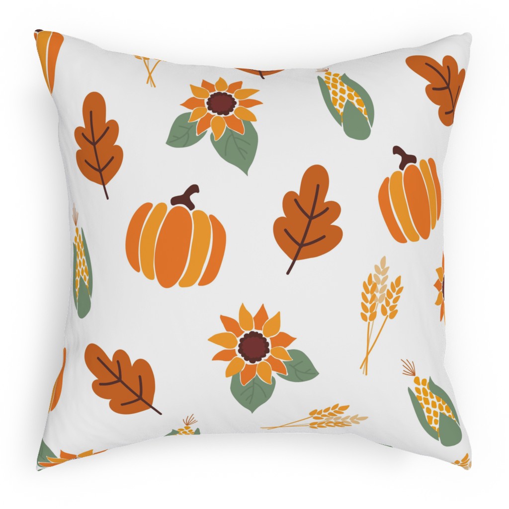 Sunflowers Pumpkins and Corn Cobs Outdoor Pillow, 18x18, Double Sided, Multicolor