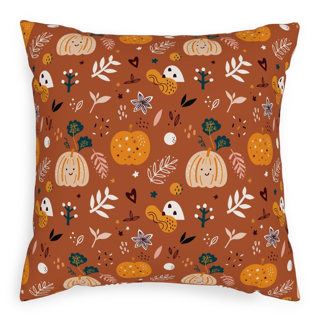 Autumn Pattern - Orange Outdoor Pillow, 20x20, Single Sided, Orange