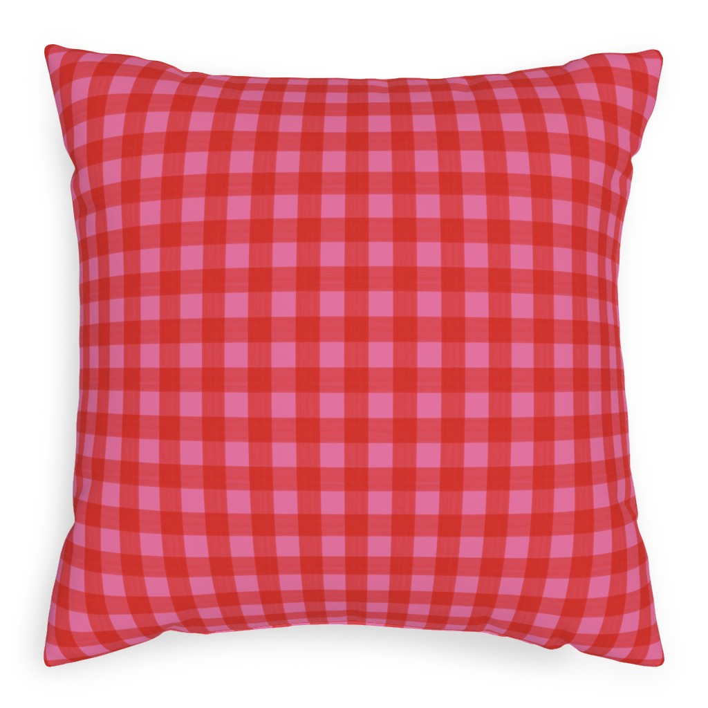 Valentine Buffalo Plaid Outdoor Pillow, 20x20, Single Sided, Pink