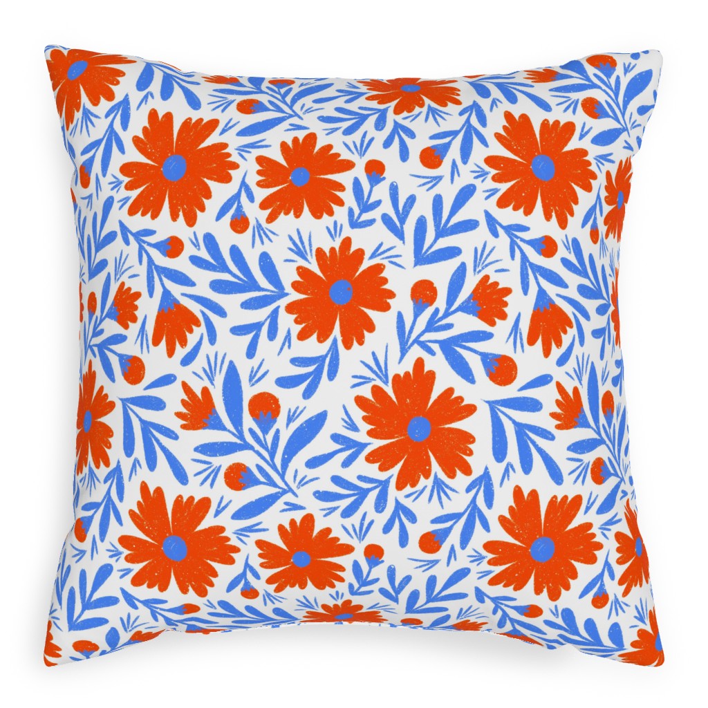 Floral Drop - Red and Blue Outdoor Pillow, 20x20, Single Sided, Blue