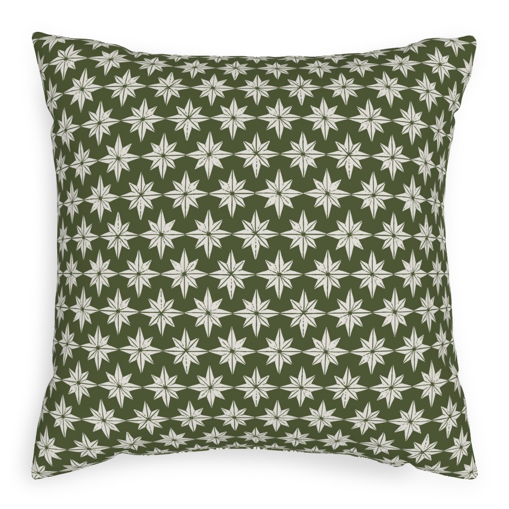 Christmas Star Tiles Outdoor Pillow, 20x20, Single Sided, Green
