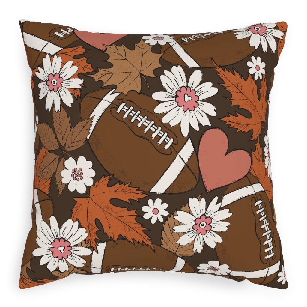 Football, Fall and Florals - Brown Outdoor Pillow, 20x20, Single Sided, Brown