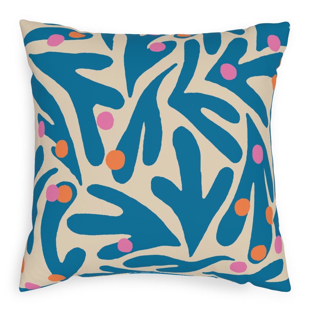 Funky Floral - Blue and White Outdoor Pillow, 20x20, Single Sided, Blue