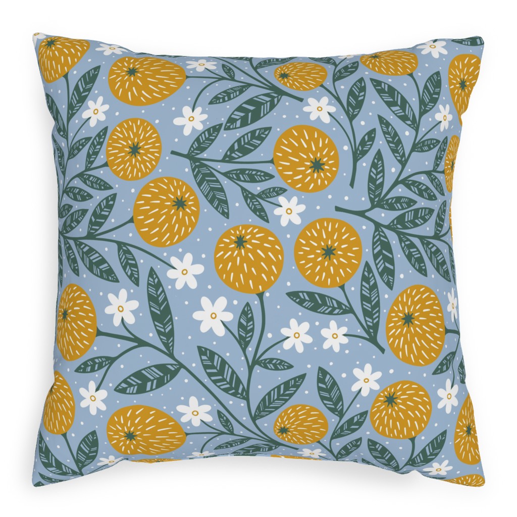 Orange Trees - Blue Outdoor Pillow, 20x20, Single Sided, Blue