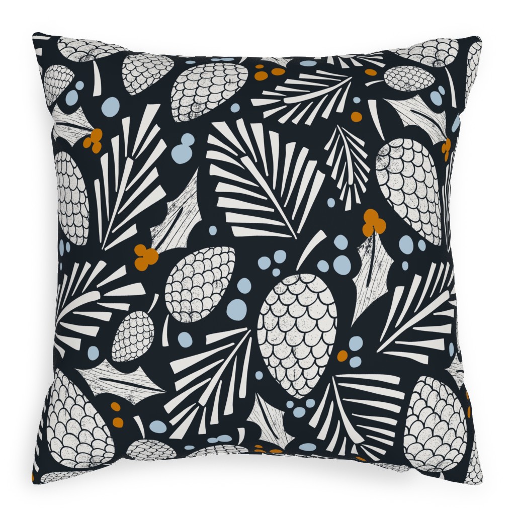 Winter Woodlands Christmas Pinecones - Midnight Blue Outdoor Pillow, 20x20, Single Sided, Blue