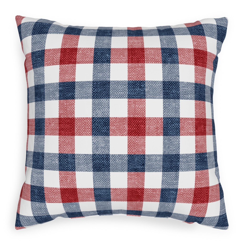 Red, White and Blue Plaid Outdoor Pillow, 20x20, Single Sided, Multicolor