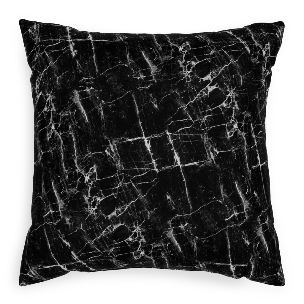 Cracked Black Marble Outdoor Pillow, 20x20, Single Sided, Black