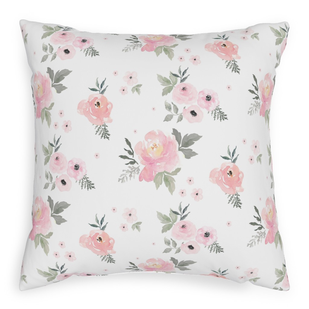 Sweet Blush Roses - Pink Outdoor Pillow, 20x20, Single Sided, Pink