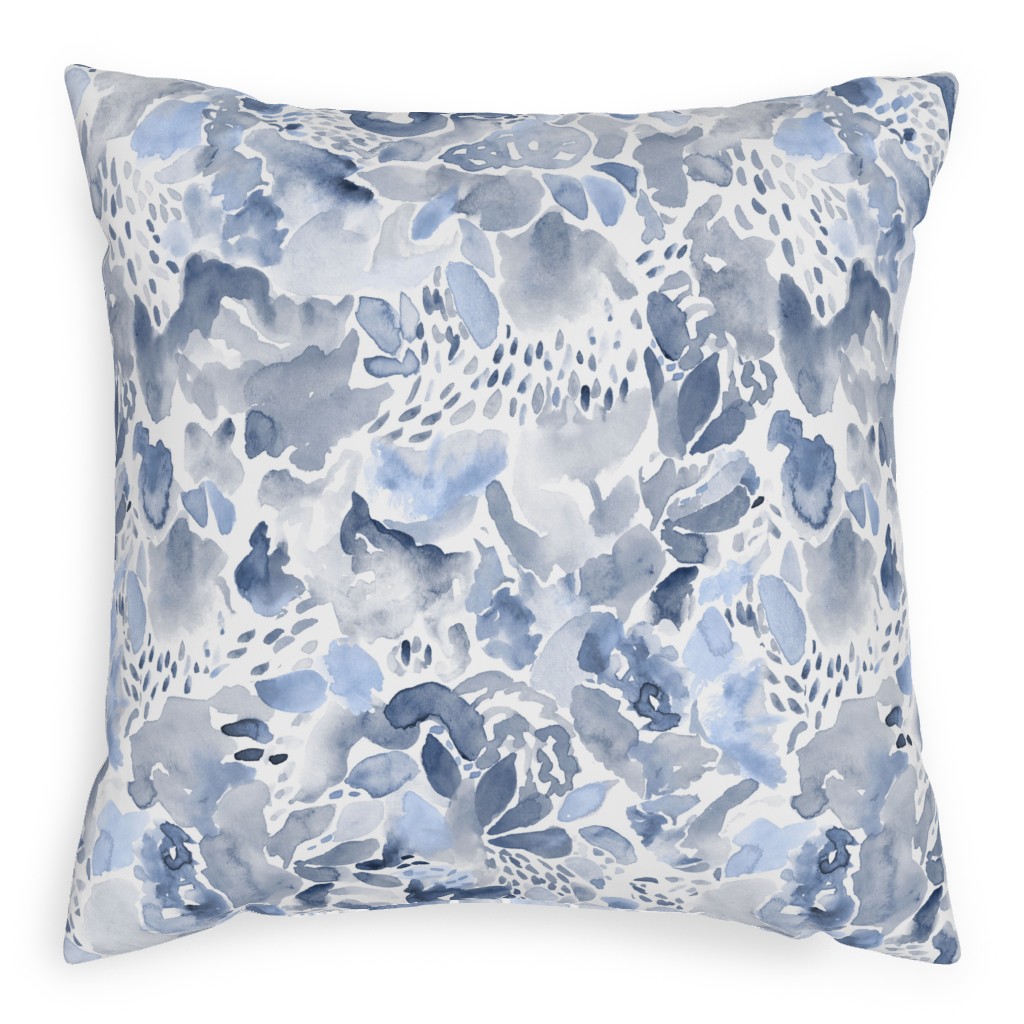 Happy Abstract Watercolor Outdoor Pillow, 20x20, Single Sided, Blue