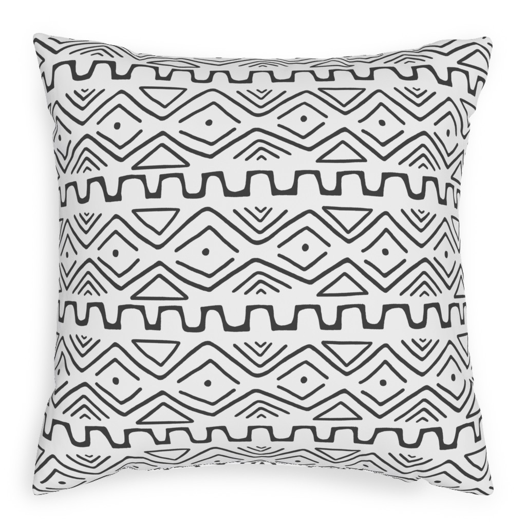 Mud Cloth - White Outdoor Pillow, 20x20, Single Sided, White