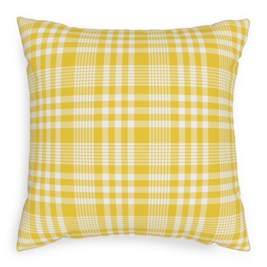 Plaid Pattern Outdoor Pillow, 20x20, Single Sided, Yellow