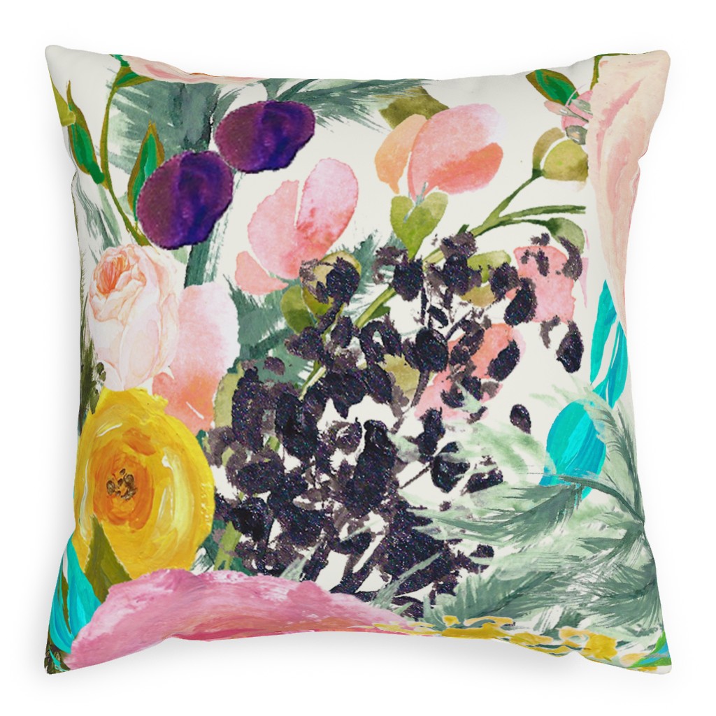 Autumn Blooms - Bright Outdoor Pillow, 20x20, Single Sided, Multicolor