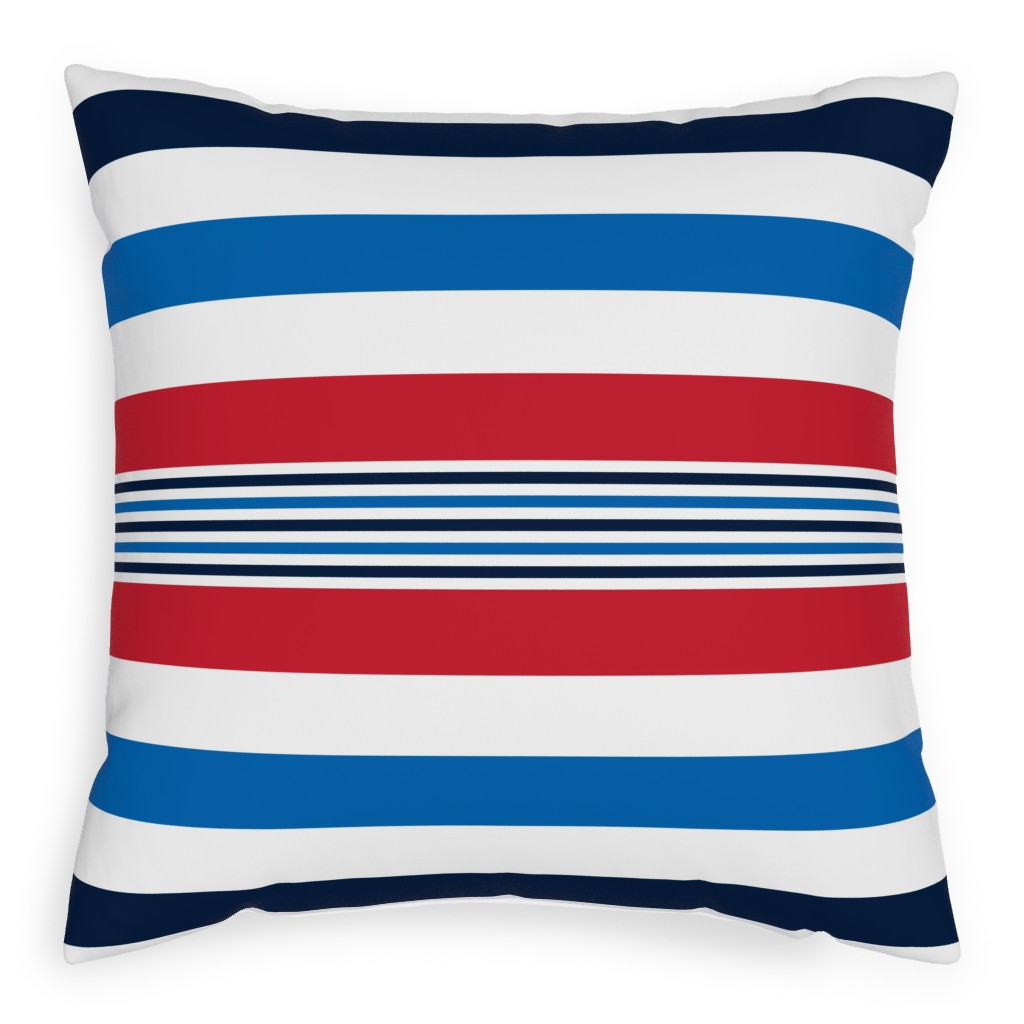 Horizontal Stripes - Red White and Blue Outdoor Pillow, 20x20, Single Sided, Red