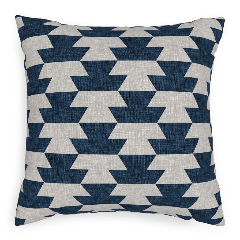 Boho Geometric Aztec - Stone & Denim Outdoor Pillow, 20x20, Single Sided, Blue