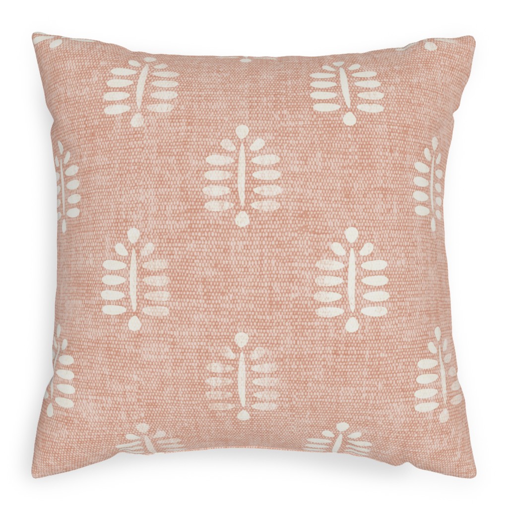 Block Print Fern - Dusty Pink Outdoor Pillow, 20x20, Double Sided, Pink