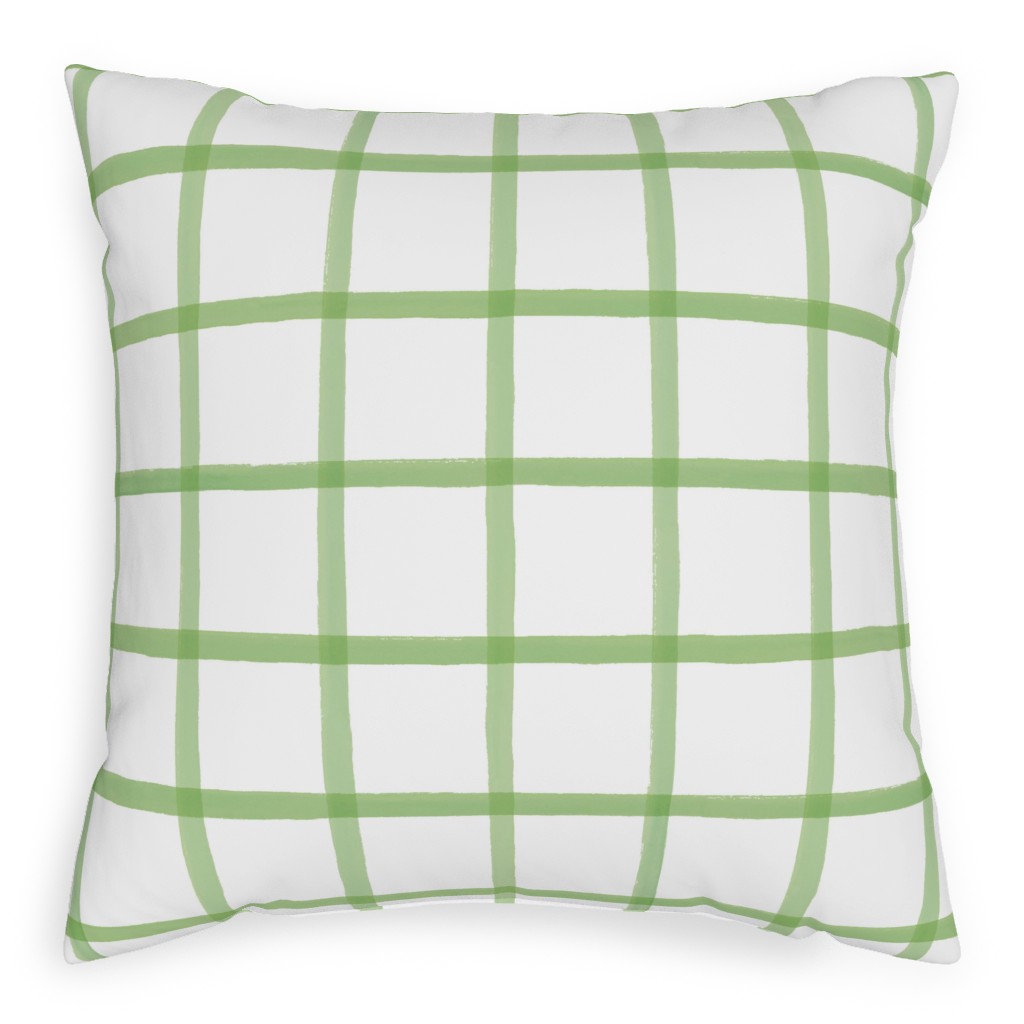 Window Pane Plaid Outdoor Pillow, 20x20, Double Sided, Green