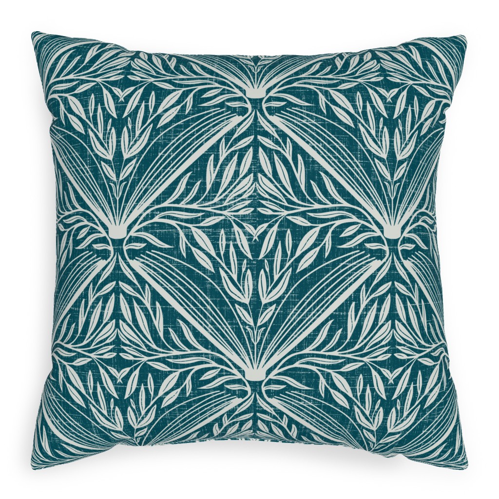 Literary Damask in Teal Outdoor Pillow, 20x20, Double Sided, Blue