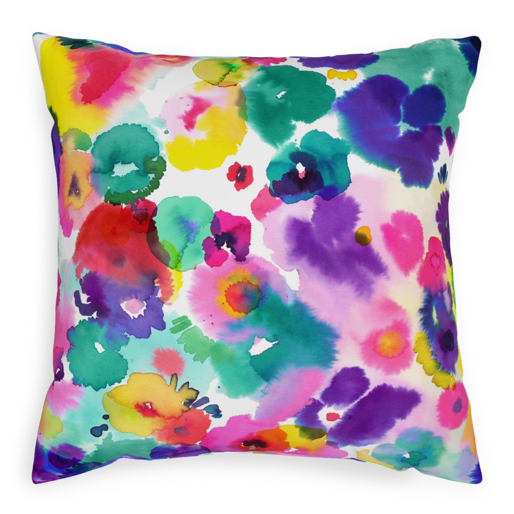 Abstract Floral Watercolor - Multi Outdoor Pillow, 20x20, Double Sided, Multicolor
