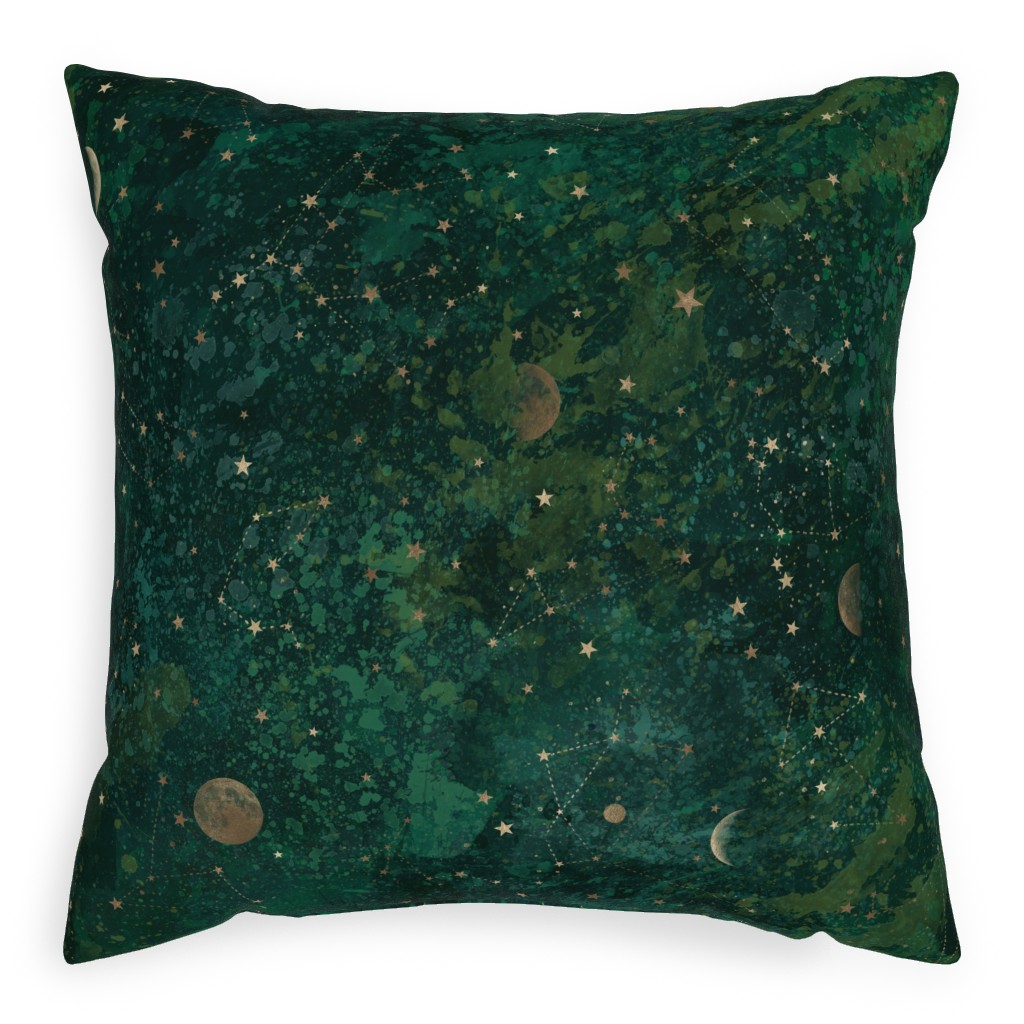 Moon and Stars - Green Outdoor Pillow, 20x20, Double Sided, Green