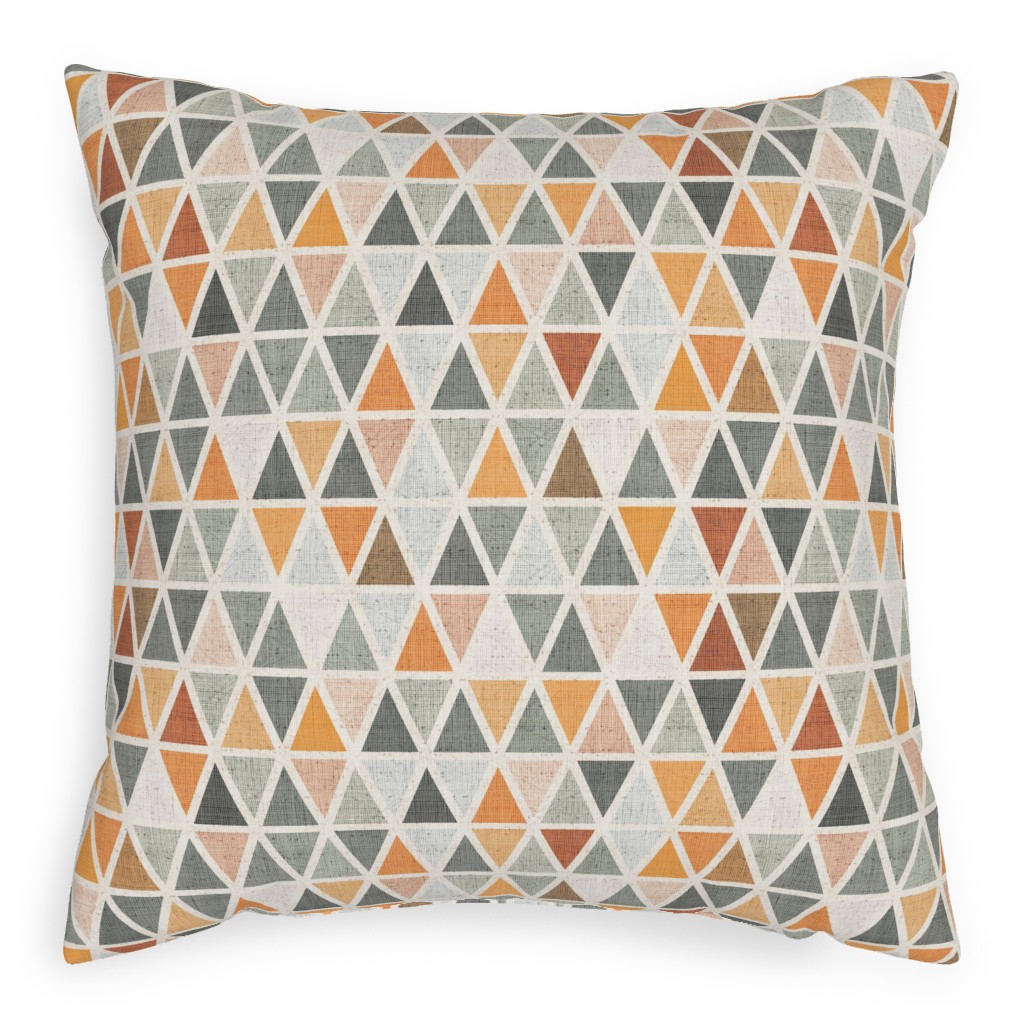 Triangles - Grey and Orange Outdoor Pillow, 20x20, Double Sided, Multicolor