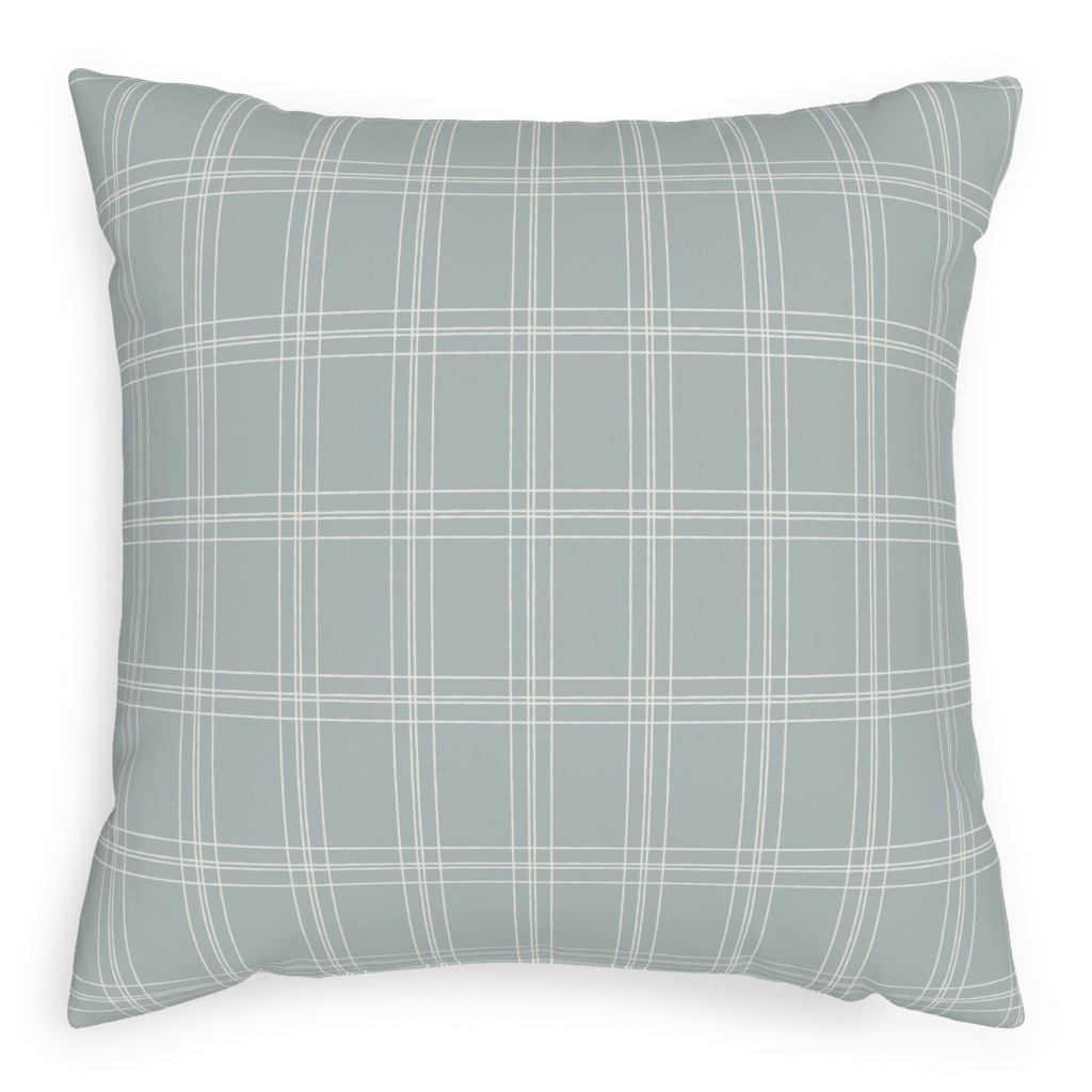 Lined Linens - Quad Plaid - Ivory, Blue Outdoor Pillow, 20x20, Double Sided, Blue