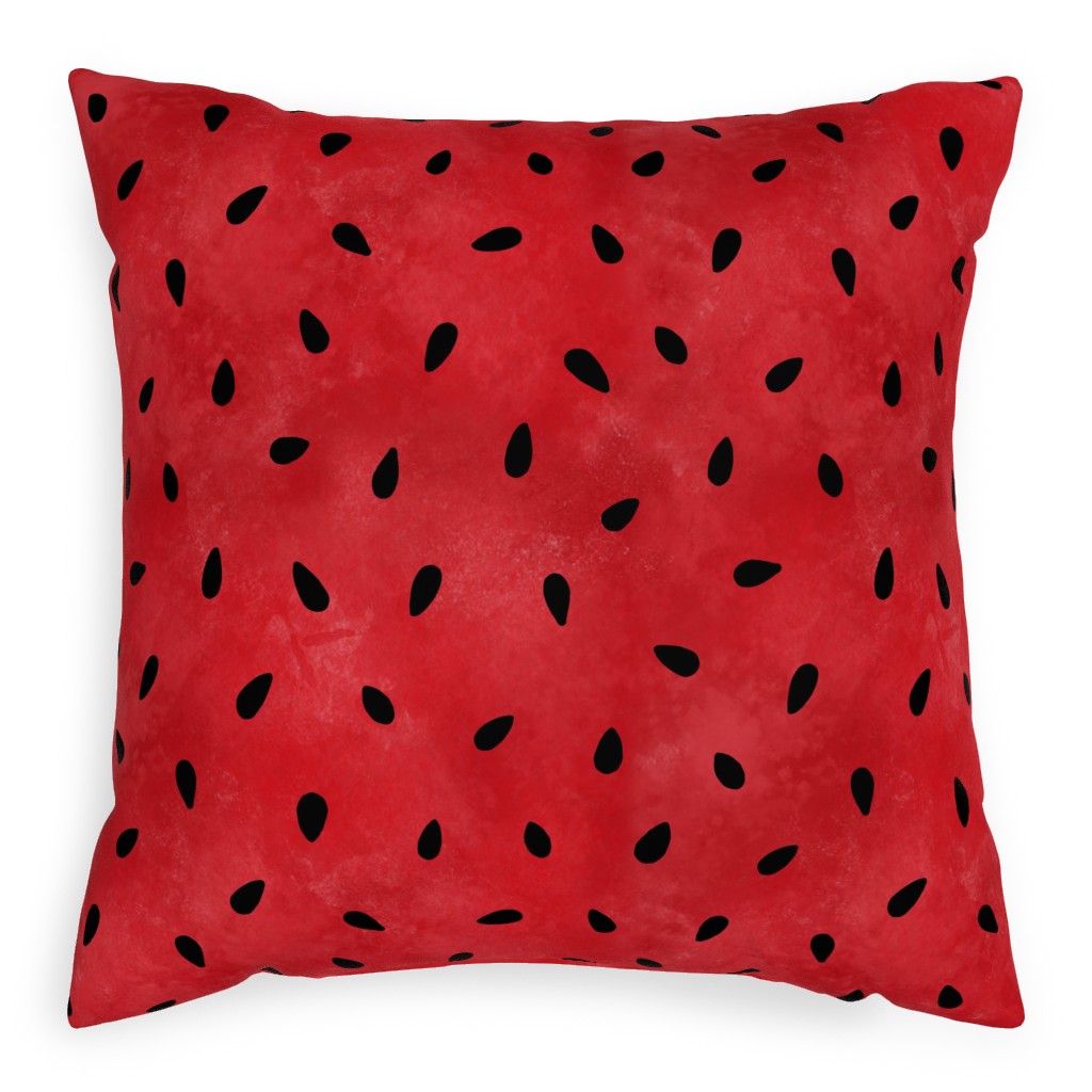 Watermelon Seeds - Black on Red Outdoor Pillow, 20x20, Double Sided, Red