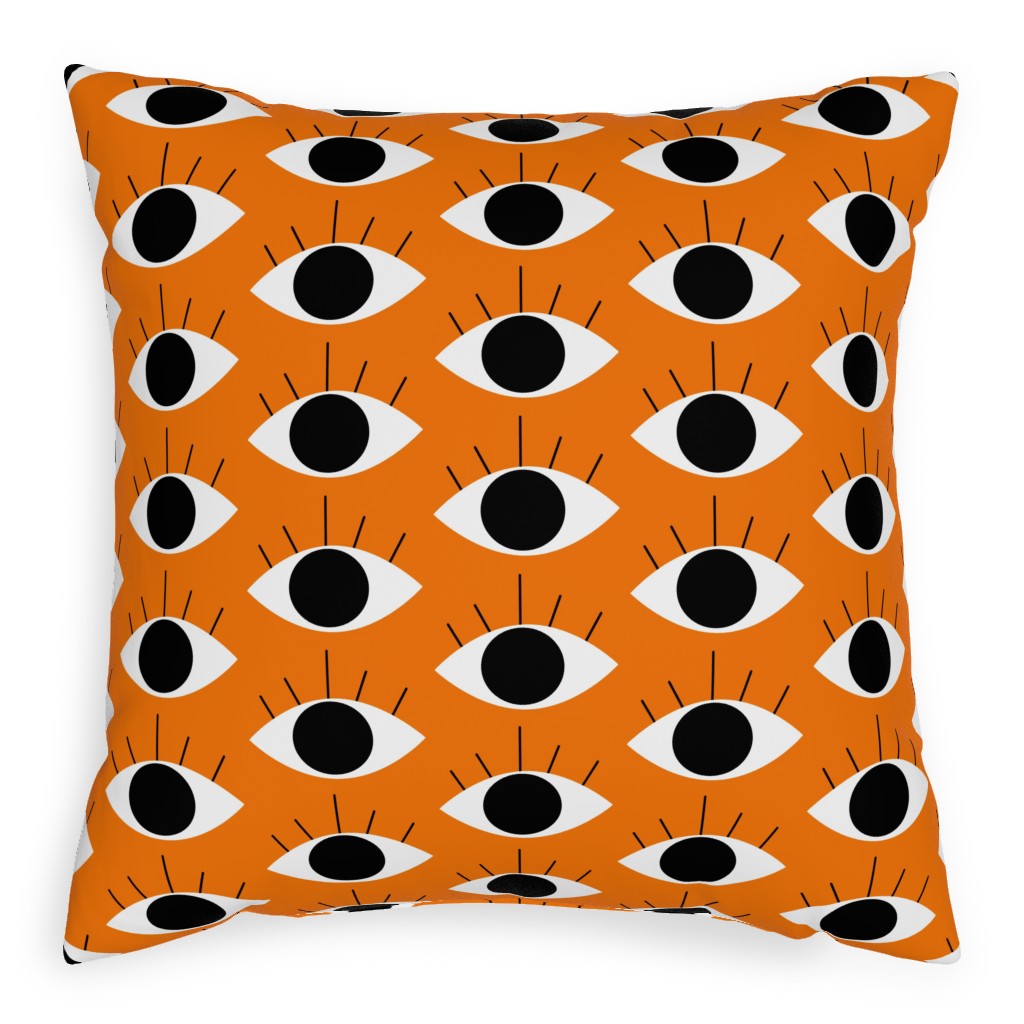 Spooky Eye - Orange Outdoor Pillow, 20x20, Double Sided, Orange