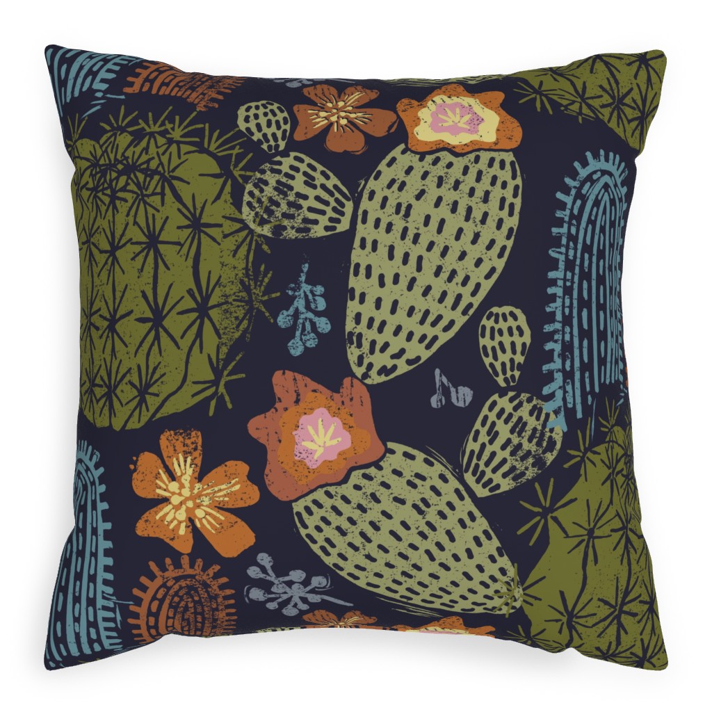 Cactus Garden - Dark Outdoor Pillow, 20x20, Double Sided, Green