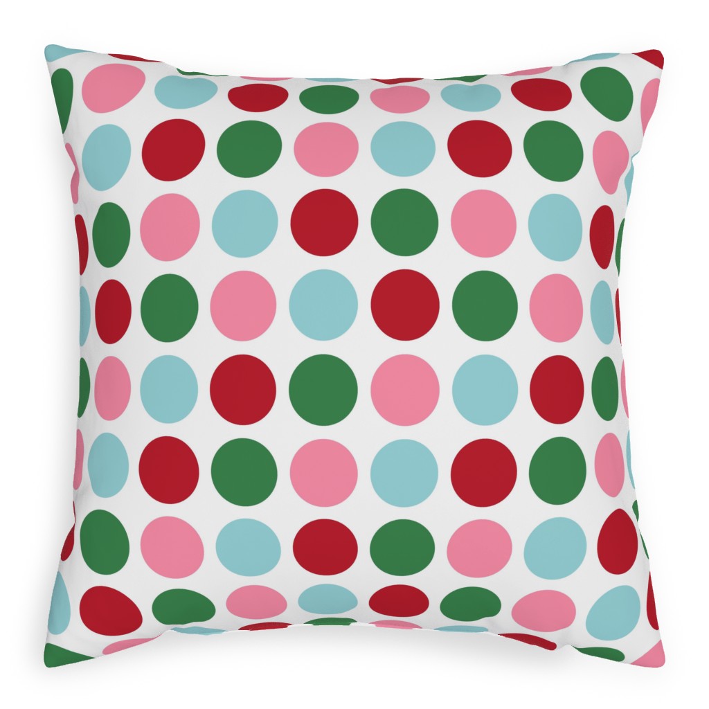 Christmas Collection Polka Dots - Multi Outdoor Pillow, 20x20, Double Sided, Multicolor