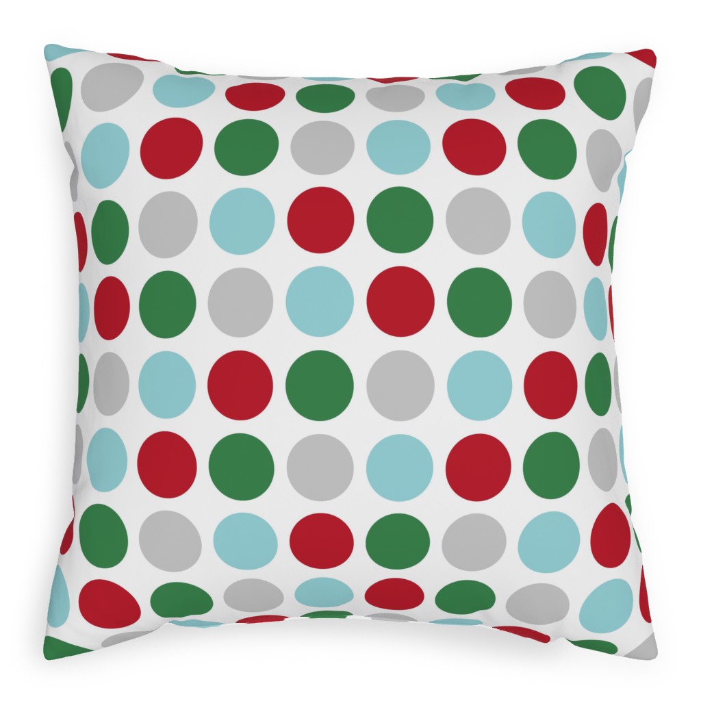 Christmas Wish Polka Dots - Multi Outdoor Pillow, 20x20, Double Sided, Multicolor