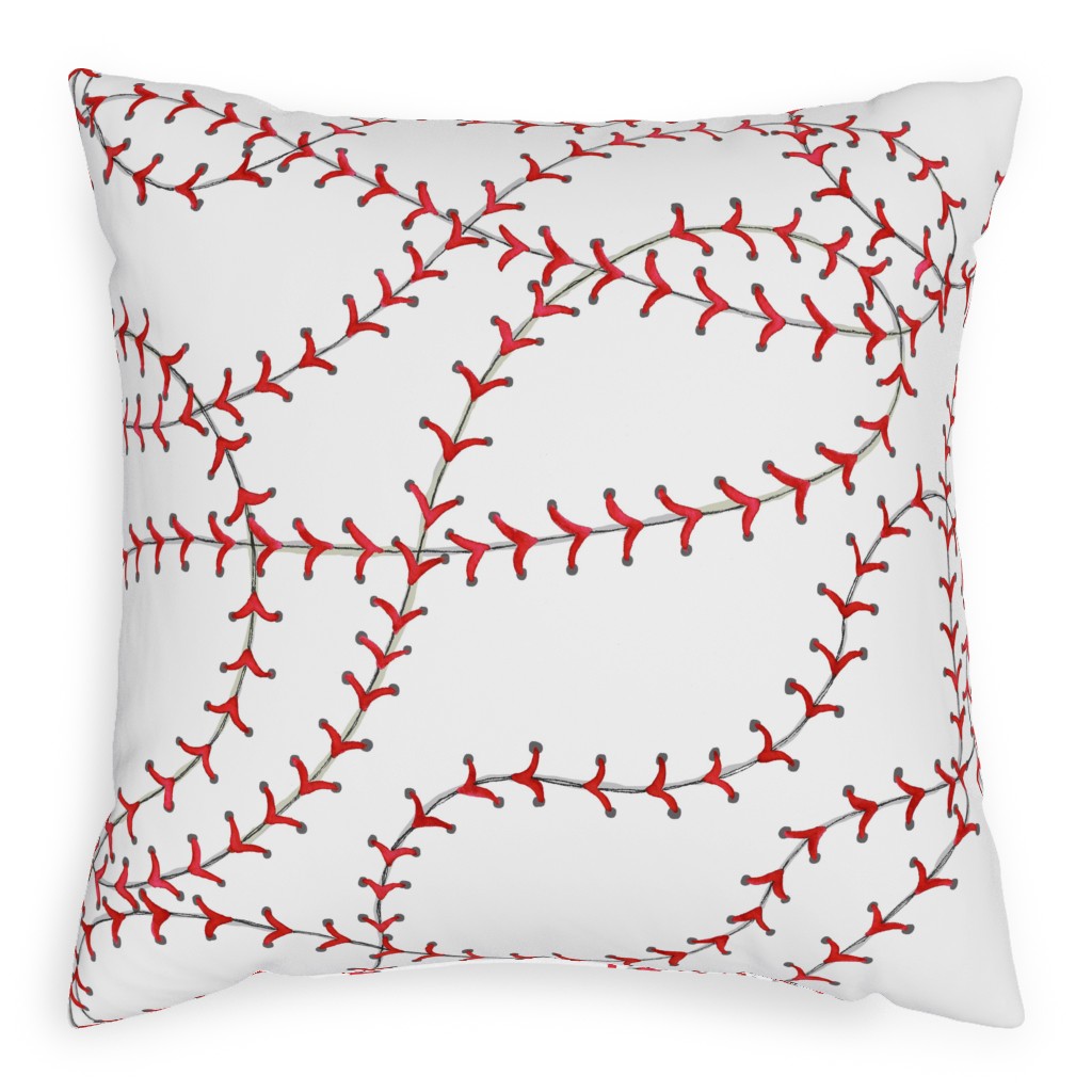 Baseball Seams Outdoor Pillow, 20x20, Double Sided, White