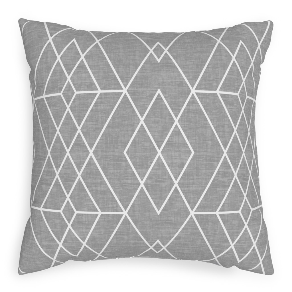 Geometric Grid - Gray Outdoor Pillow, 20x20, Double Sided, Gray