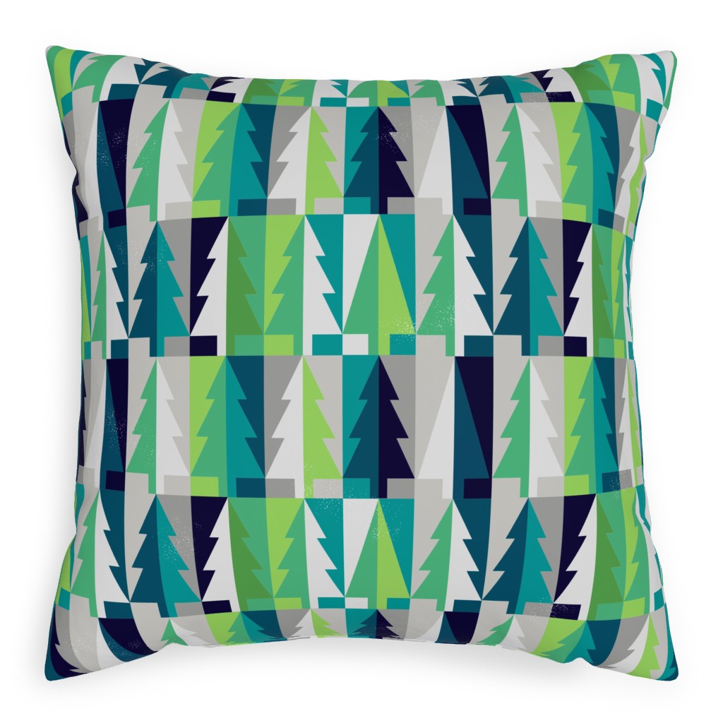Winter Pine Tree Forest - Green Outdoor Pillow, 20x20, Double Sided, Green