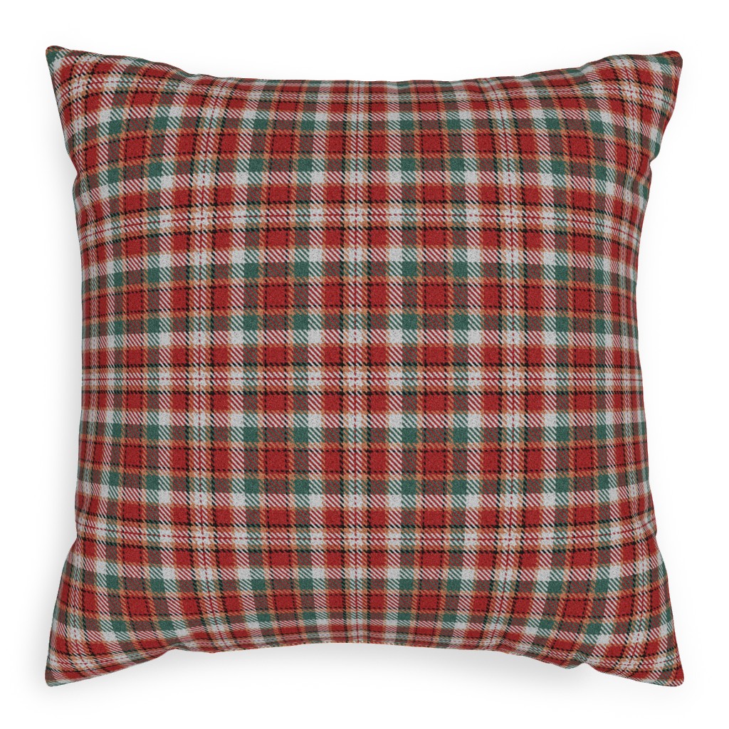 Fuzzy Look Christmas Plaid - Red and Green Outdoor Pillow, 20x20, Double Sided, Red